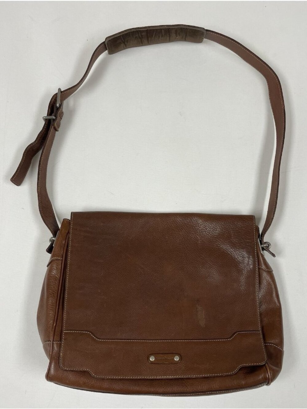 Cole Haan Brown Pebbled Leather Briefcase Laptop Messenger Travel Work Bag